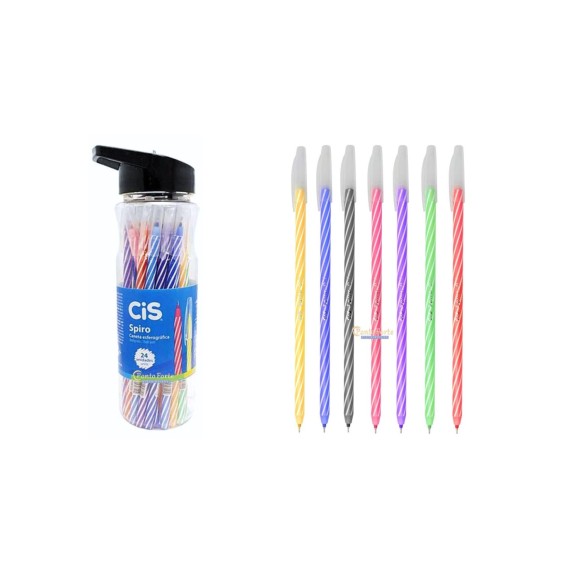 CANETA ESFER. SPIRO 0,7MM SORTIDAS POTE 24X1 520600
