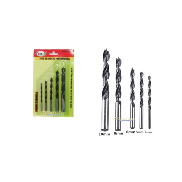 BROCAS PARA MADEIRA 4/5/6/8/10MM 5 PEÇAS ID-9672BR